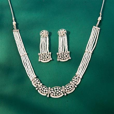 Cz Bandhai Necklace With Rhodium Plating