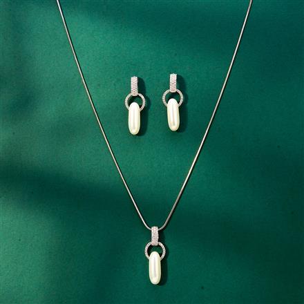 Cz Moti Pendant Set With 2 Tone Rhodium Plating