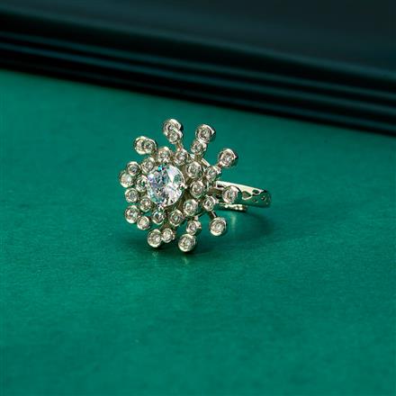 Cz Adjustable Ring With 2 Tone Rhodium Plating