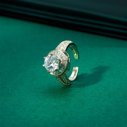 Cz Adjustable Ring With 2 Tone Rhodium Plating