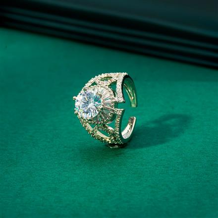 Cz Adjustable Ring With 2 Tone Rhodium Plating