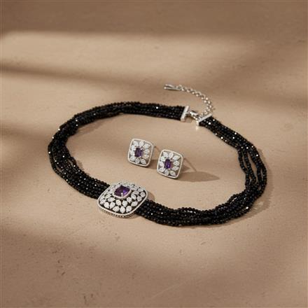 Cz Bandhai Necklace With Rhodium Plating
