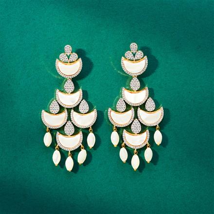 Cz Mother Of Pearl Earring With Black 2 Tone Rhodium Plating