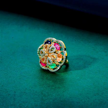 Cubic Zirconia Adjustable Ring With 2 Tone Plating