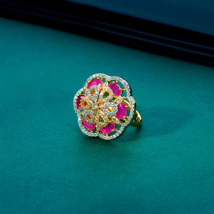 Cubic Zirconia Adjustable Ring With 2 Tone Plating