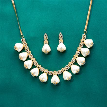 Cz Pearl Necklace With 2 Tone Rhodium Plating