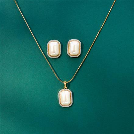 Cubic Zirconia Pearl Pendant Set With 2 Tone Plating