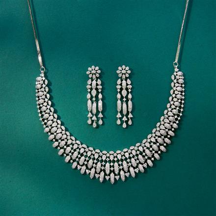 Cubic Zirconia Classic Necklace With 2 Tone Rhodium Plating