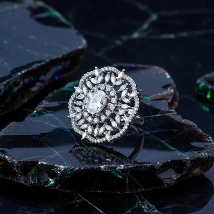 Cubic Zirconia Adjustable Ring With Rhodium Plating