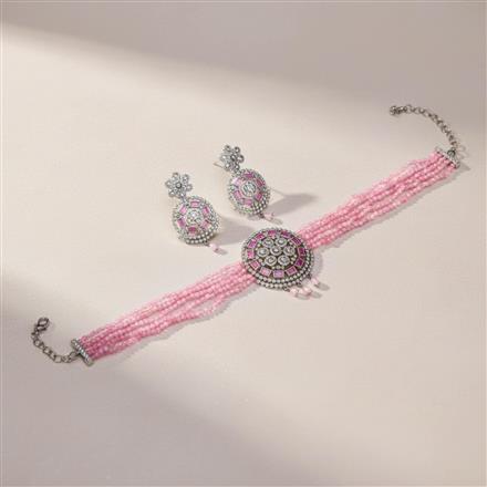 Cubic Zirconia Bandhai Necklace With Rhodium Plating