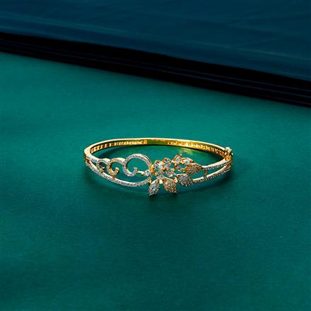 Cubic Zirconia Openable Kada With 2 Tone Rhodium Plating