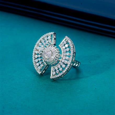 Cubic Zirconia Adjustable Ring With Black 2 Tone Rhodium Plating