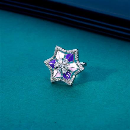 Cubic Zirconia Adjustable Ring With Rhodium Plating
