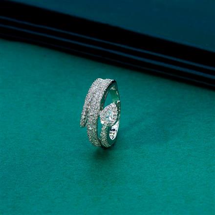 Cubic Zirconia Adjustable Ring With 2 Tone Rhodium Plating