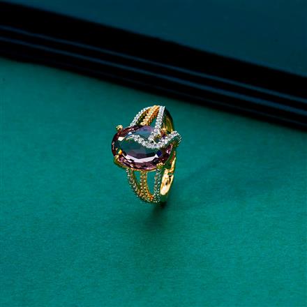 Cubic Zirconia Adjustable Ring With 2 Tone Plating