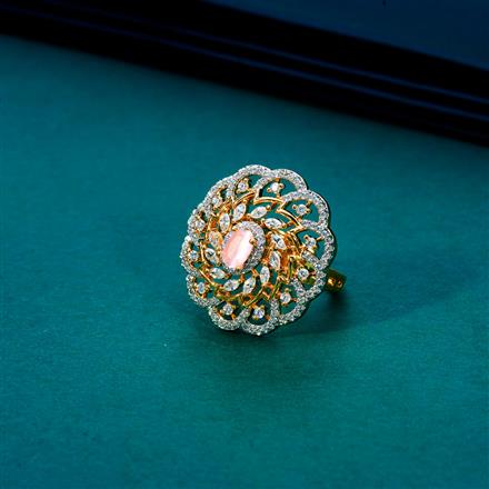 Cubic Zirconia Adjustable Ring With 2 Tone Plating