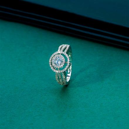 Cubic Zirconia Adjustable Ring With 2 Tone Rhodium Plating