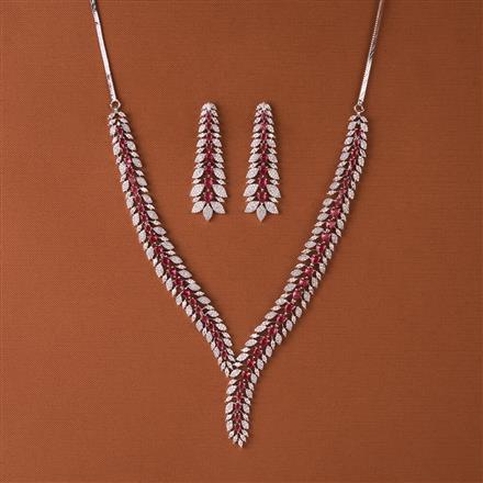 Cubic Zirconia Classic Necklace Set With Rhodium Plating