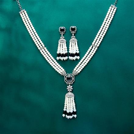 Cz Moti Necklace With Rhodium Plating