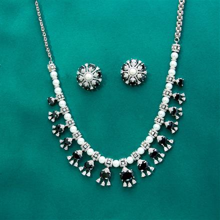 Cz Pearl Necklace With Rhodium Plating