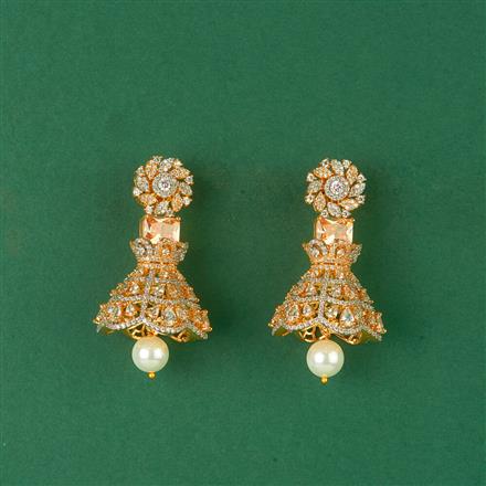 Cz Pearl Jhumki With 2 Tone Plating