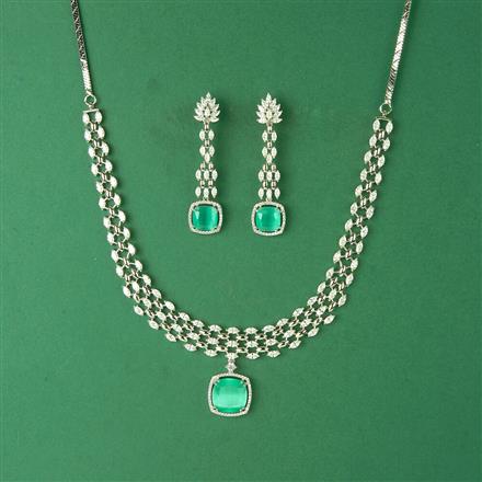 Cubic Zirconia Classic Necklace Set With Rhodium Plating
