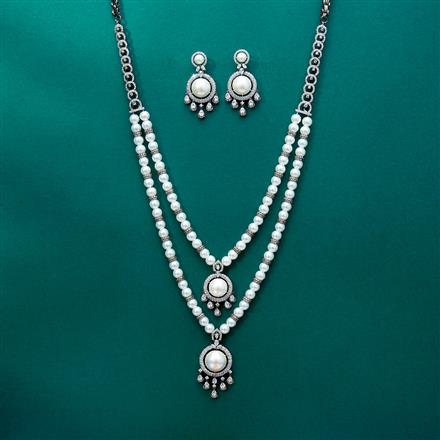 Cz Long Necklace With Black 2 Tone Rhodium Plating