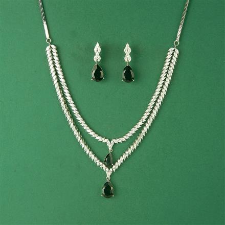 Cubic Zirconia Classic Necklace Set With Rhodium Plating