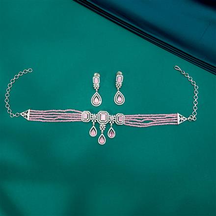 Cz Bandhai Necklace With Rhodium Plating