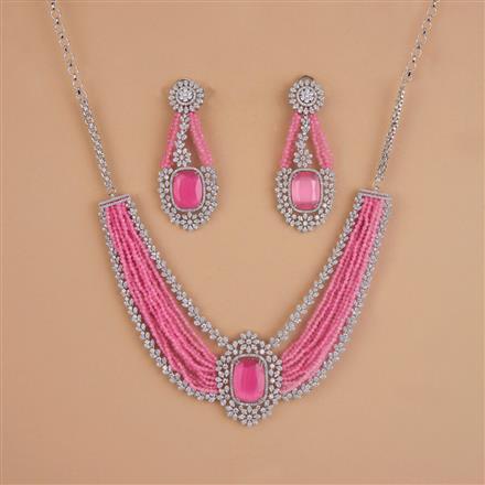Cubic Zirconia Classic Necklace Set With Rhodium Plating