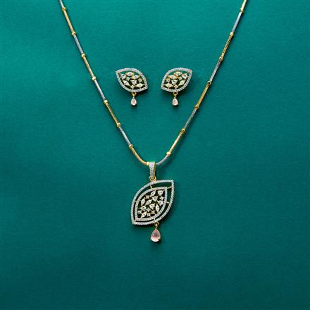 Cz Delicate Pendant Set With 2 Tone Plating