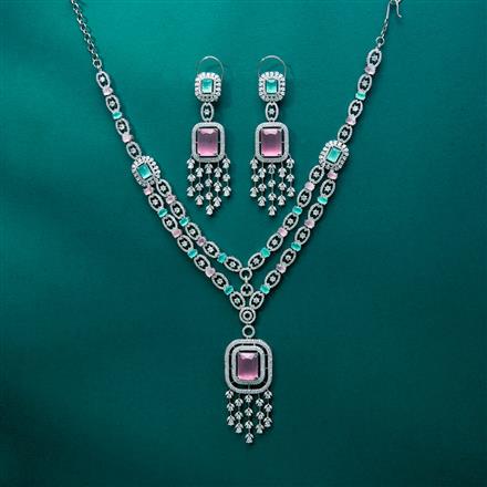 Cz 2 Line Necklace With Rhodium Plating