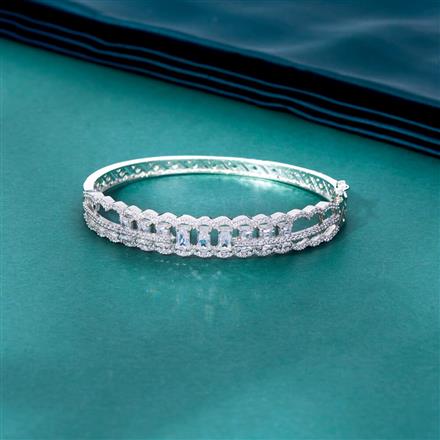 Cz Openable Kada With Rhodium Plating