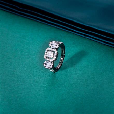 Cz Adjustable Ring With Black 2 Tone Rhodium Plating