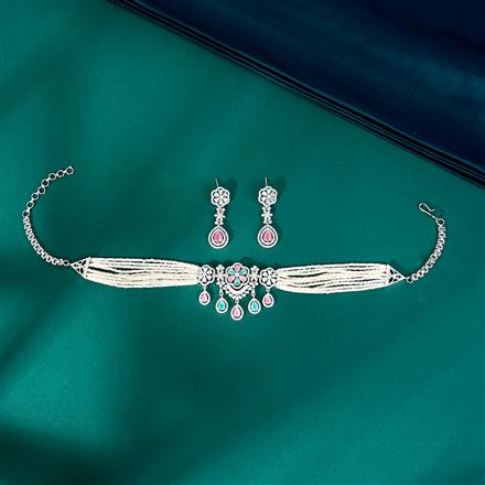 Cz Bandhai Necklace With Rhodium Plating