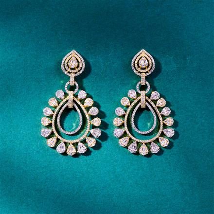 Cz Classic Earring With Rhodium 2 Tone Plating