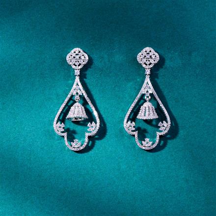 Cz Classic Earring With Black Rose 2 Tone Rhodium Plating