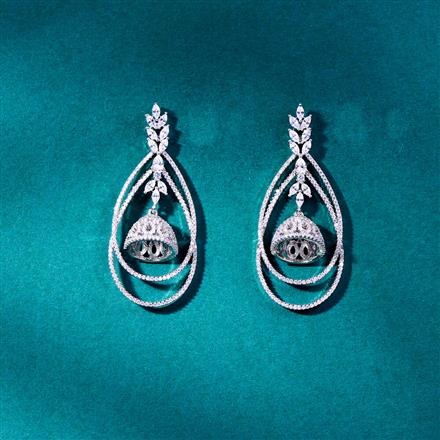 Cz Classic Earring With Black Rose 2 Tone Rhodium Plating