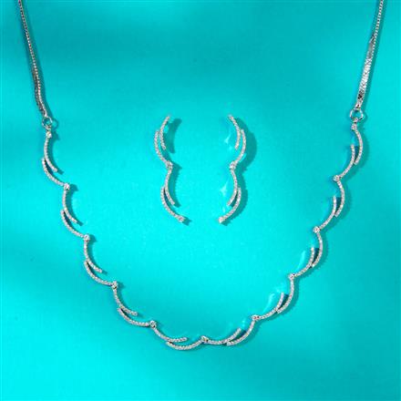 Cz Delicate Necklace With 2 Tone Rhodium Plating