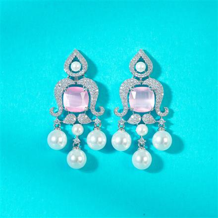 Cz Moti Earring With Rhodium Plating