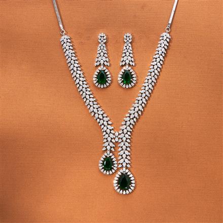 Cubic Zirconia Classic Necklace Set With Rhodium Plating