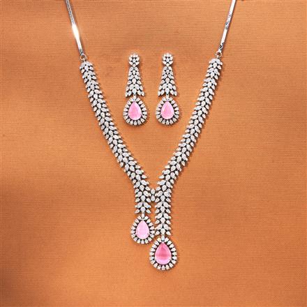 Cubic Zirconia Classic Necklace Set With Rhodium Plating