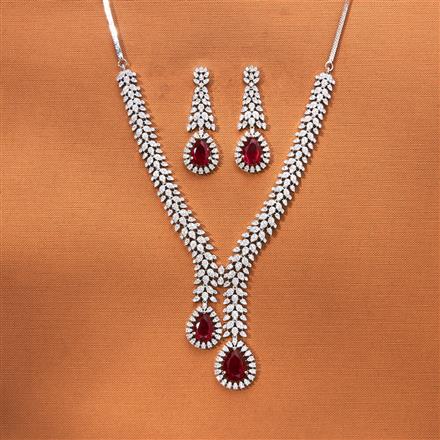 Cubic Zirconia Classic Necklace Set With Rhodium Plating