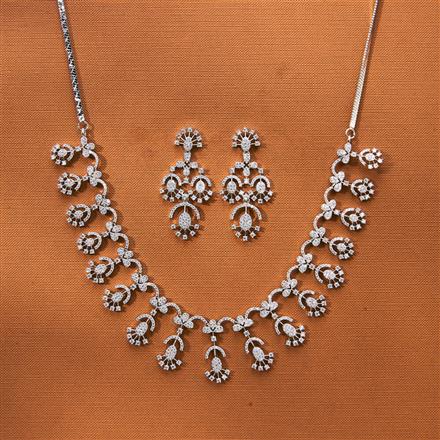 Cubic Zirconia Delicate Necklace Set With 2 Tone Rhodium Plating