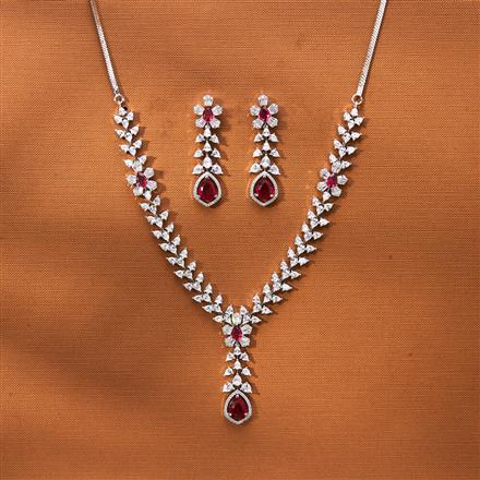Cubic Zirconia Delicate Necklace Set With Rhodium Plating