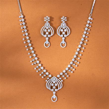 Cz Delicate Necklace With 2 Tone Rhodium Plating
