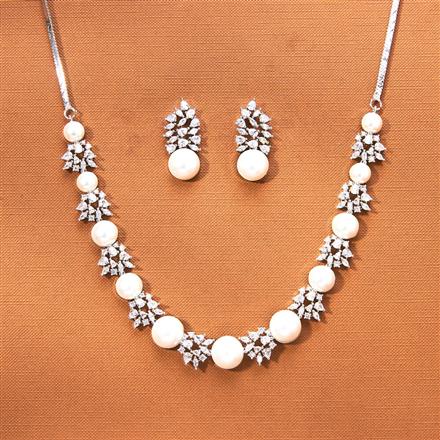 Cubic Zirconia Moti Necklace Set With 2 Tone Rhodium Plating
