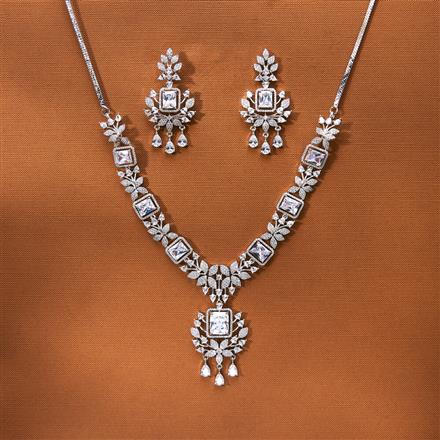 Cubic Zirconia Classic Necklace Set With Rhodium Plating