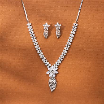 Cubic Zirconia Classic Necklace Set With Rhodium Plating