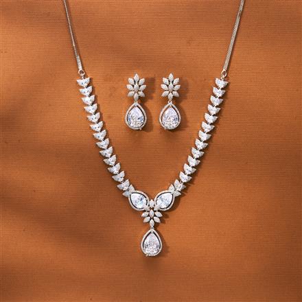 Cubic Zirconia Classic Necklace Set With Rhodium Plating
